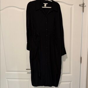 H&M Black Long-Sleeve Button-Front Shirt Dress